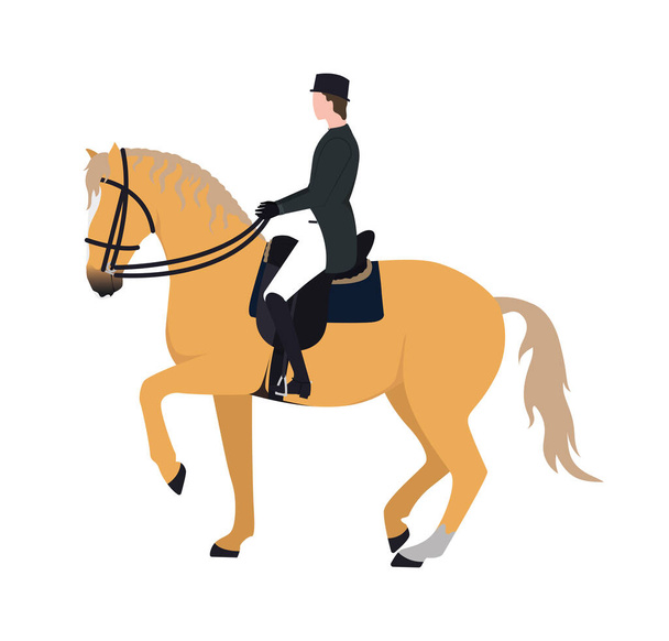 馬に乗った馬士。馬に乗るジョッキーのイラスト。スタリオンに乗っている男のイラスト。馬の上のライダーのイメージ - ベクター画像