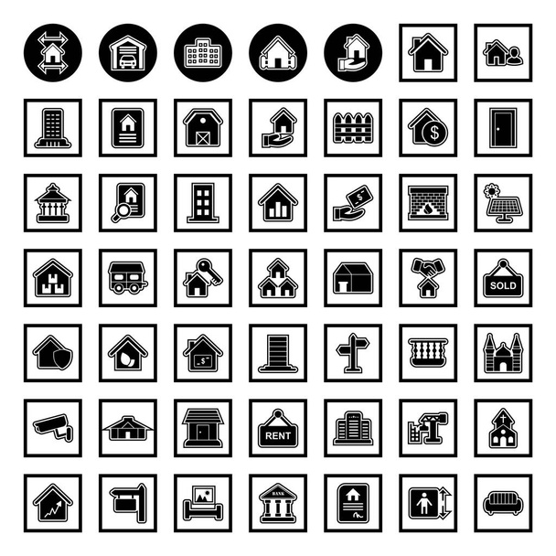 49 Immobilien Icons Sheet Isolated Auf weißem Hintergrund... - Vektor, Bild