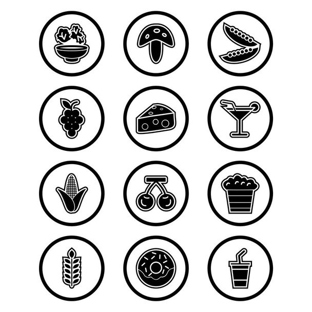 Set of 12 Food Icons on White Background Vector Isolated Elements  - Vector, imagen