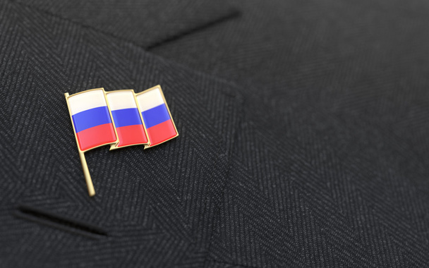 Pin de solapa de bandera de Rusia en el cuello de un traje de negocios
 - Foto, imagen