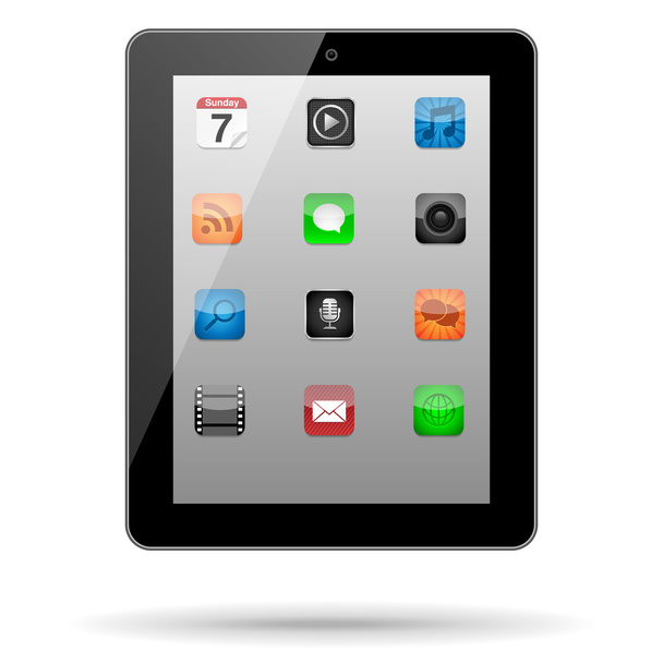 Tablet com ícones de aplicativos
 - Vetor, Imagem