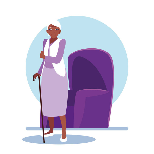 elderly woman takes care of herself at home - Vector, Image