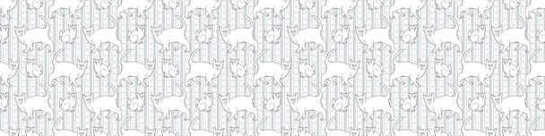 Cute cartoon monochrome Bombay cat and kitten lineart seamless vector border. Pedigree kitty breed domestic cat background. Cat lover black Asian purebred all over print. Feline EPS 10.  - Vector, Image