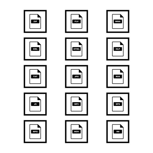 15 Dateiformate Icons Sheet Isoliert auf weißem Hintergrund... - Vektor, Bild