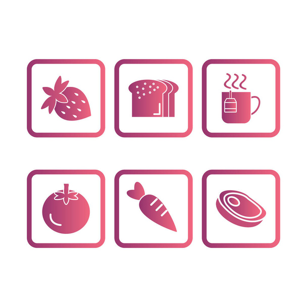 Set of 6 Food Icons on White Background Vector Isolated Elements  - Vector, Image