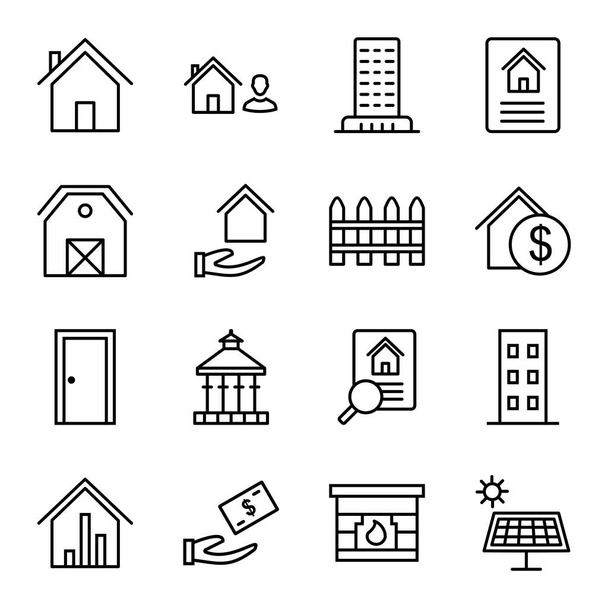 16 Icon Set von Immobilien für den persönlichen und kommerziellen Gebrauch... - Vektor, Bild