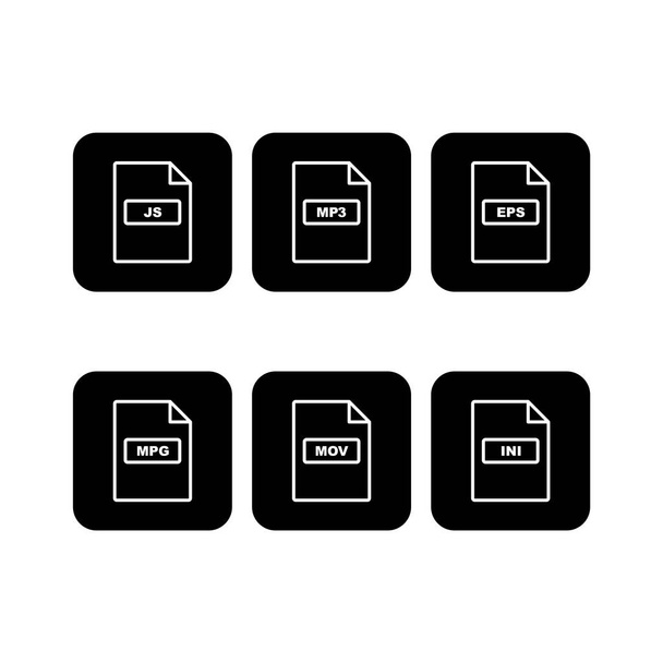 6 Zestaw formatów plików ikon odizolowanych na białym tle... - Wektor, obraz