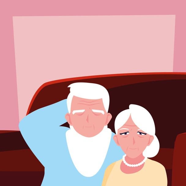 愛らしい老夫婦が家で分かち合い - ベクター画像