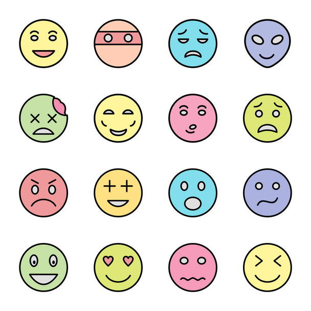 16 Set of emoji ikonok elszigetelt fehér alapon... - Vektor, kép