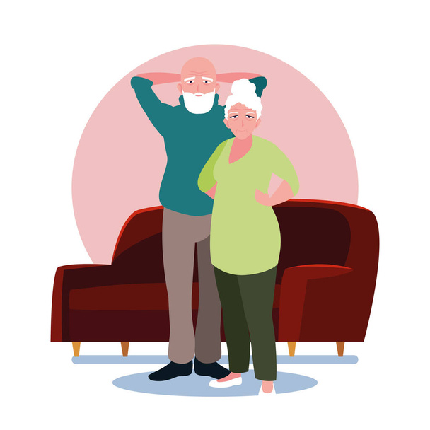 adorable pareja de ancianos compartiendo en casa
 - Vector, imagen