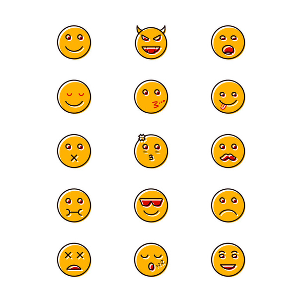 Set von 15 Emoji-Symbolen auf weißem Hintergrund Vektor isolierte Elemente... - Vektor, Bild