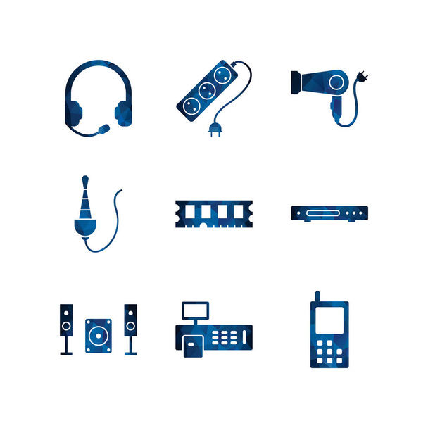 9 Symbole für elektronische Geräte für den persönlichen und kommerziellen Gebrauch... - Vektor, Bild