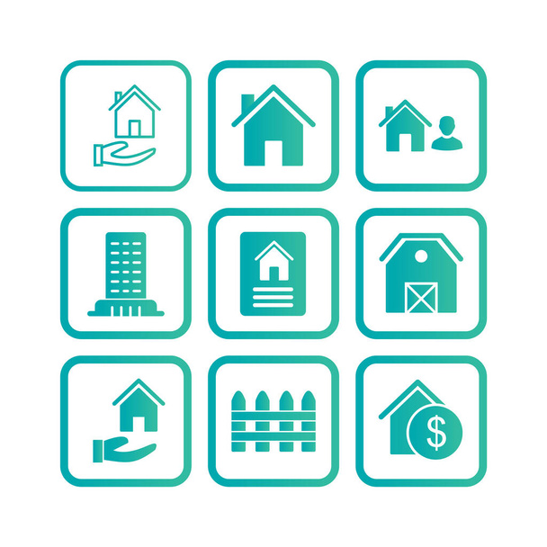 9 Icon Set von Immobilien für den persönlichen und gewerblichen Gebrauch... - Vektor, Bild