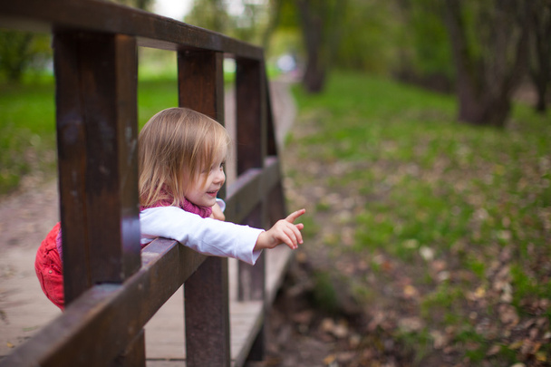 malá holčička procházky venkovní, zábavu a laughting - Fotografie, Obrázek