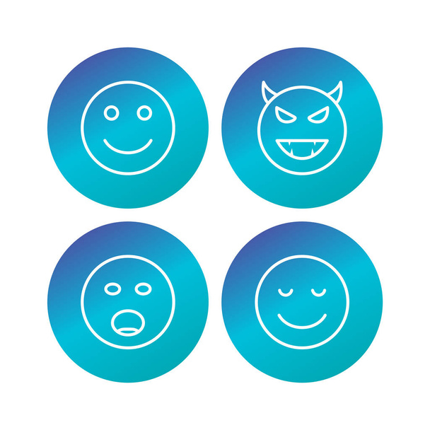  4 Emoji Iconen vel geïsoleerd op witte achtergrond... - Vector, afbeelding