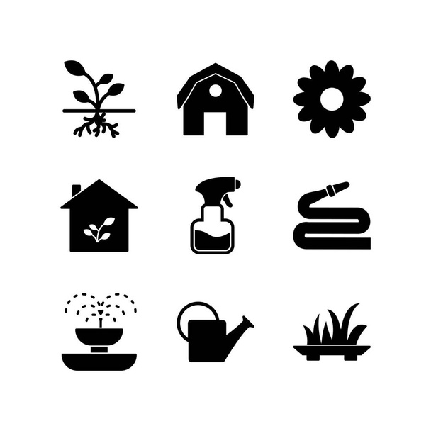 9 Set van tuinieren pictogrammen geïsoleerd op witte achtergrond... - Vector, afbeelding