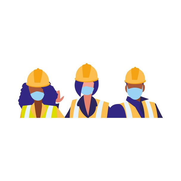 Arcmaszkkal dolgozó ipari dolgozók - Vektor, kép