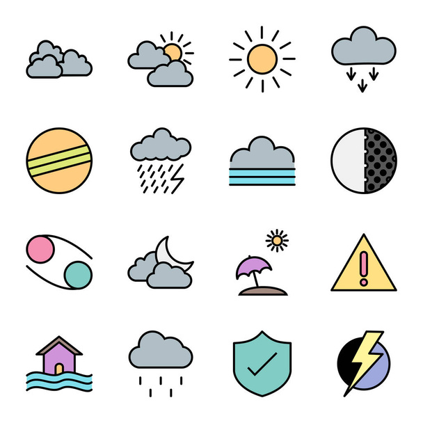 16 ikon készlet időjárás személyes és kereskedelmi használatra... - Vektor, kép
