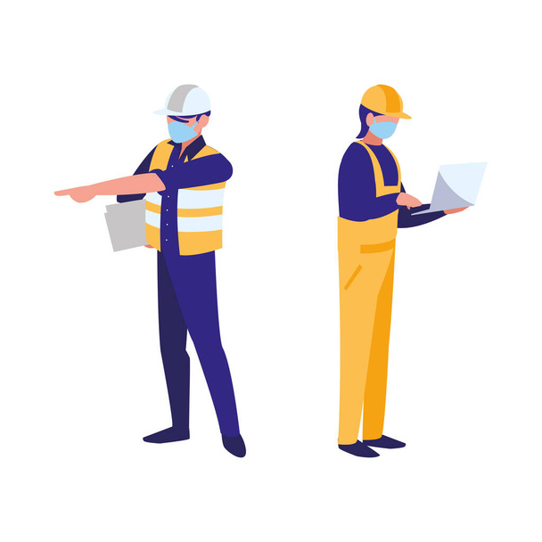 industrial workers men working with face mask - Vector, Image