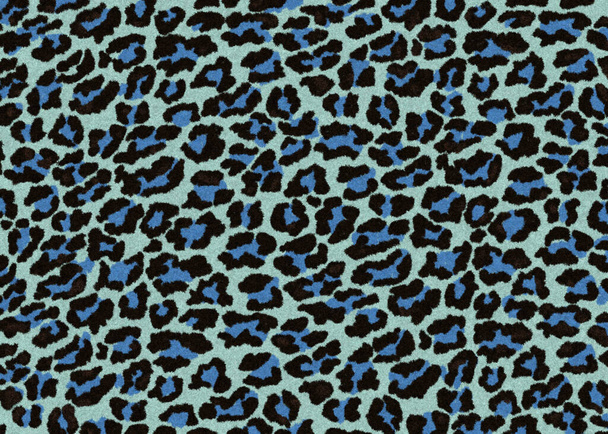 Leopard Fur tisk modrá textura, koberec bezešvé jaguár kůže pozadí, černá a modrá barva motivu, vypadají hladké, nadýchané a měkké, maskování módní oblečení textilní koncept. - Fotografie, Obrázek