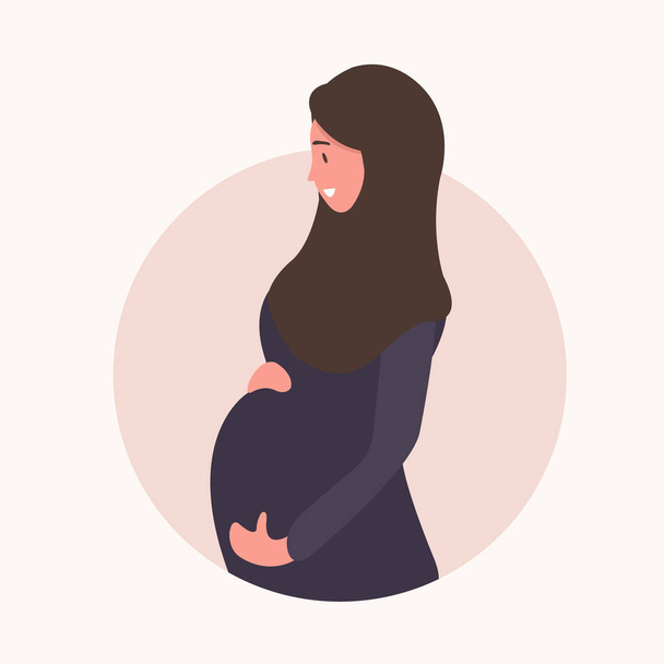 Μουσουλμάνα έγκυος γυναίκα σε αμπάγια και χιτζάμπ. Σύγχρονη επίπεδη στυλ διανυσματική απεικόνιση απομονωμένη σε μαλακό φόντο. - Διάνυσμα, εικόνα