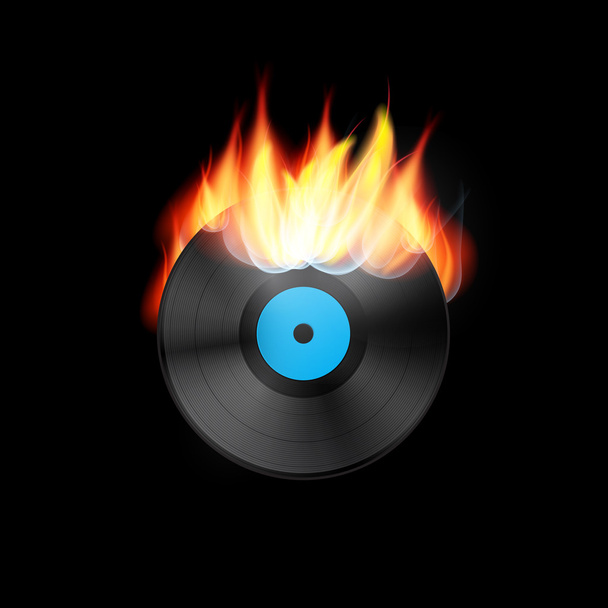 brandende vinyl record disc - Vector, afbeelding