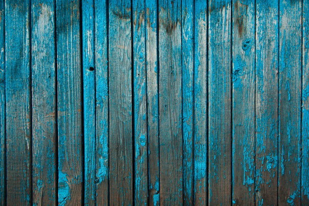texture of old peeling boards painted with blue paint - 写真・画像