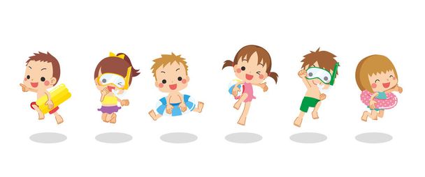 Ilustración de niños en traje de baño
. - Vector, imagen