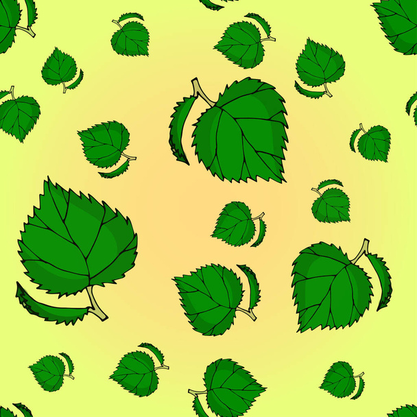 Seamless pattern with birch leaves. Vector illustration for badge, logo, sticker, print. - Vector, Imagen