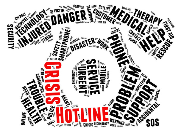 Crisis hotline oude telefoon vorm woord wolk concept op witte achtergrond.  - Foto, afbeelding