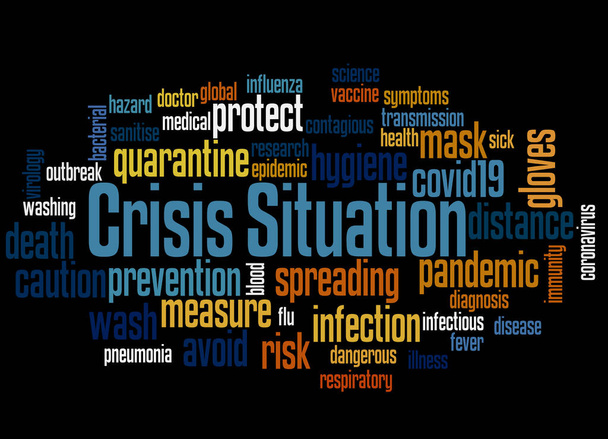 Crisis situation word cloud concept on black background. - Photo, Image