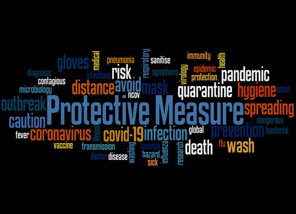 Protective measure word cloud concept on black background. - Photo, Image