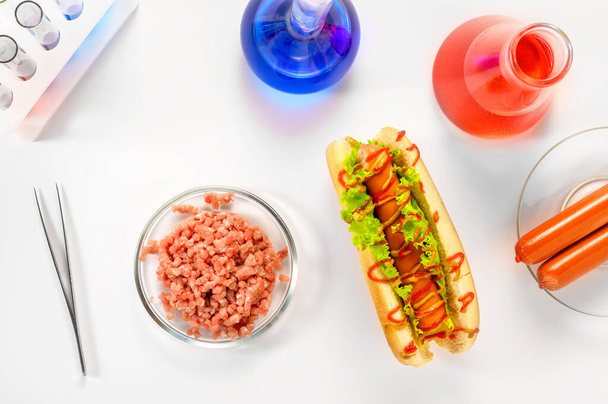Synthetic meat production. Checking the product for suitability in the laboratory. Artificial meat is the food of the future. Test tube meat. - Photo, Image