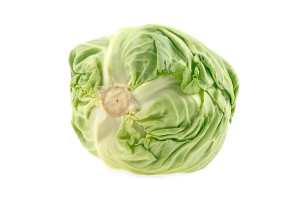 head of green organic cabbage on a white background, isolated - Photo, Image