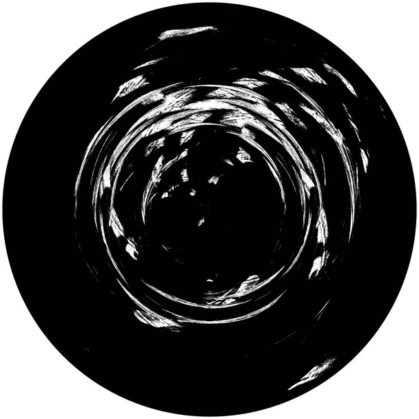 Fekete-fehér kerek grunge fedőelem. Kör minta, logó, jelvény, címke, ikon. Absztrakt nyomasztó textúra háttér. Piszkos Vintage monokróm vektor illusztráció háttér. Ecsetvonások sablonja - Fotó, kép