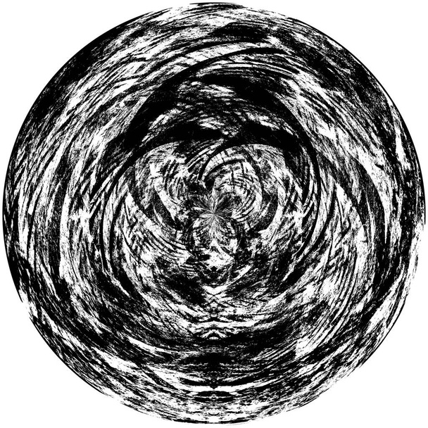ブラックホワイトの丸みを帯びたグラウンジオーバーレイ要素。サークルパターン、ロゴ、バッジ、ラベル、アイコン。要約ストレステクスチャの背景。ダーティヴィンテージモノクロームベクトルイラスト背景。ブラシストロークテンプレート - 写真・画像