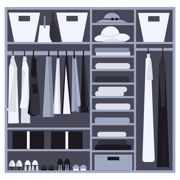 Wardrobe. Clothes in the closet. Vector illustration. - Vector, Image