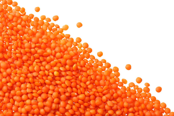 red lentils isolated on white background. Top view. - Φωτογραφία, εικόνα