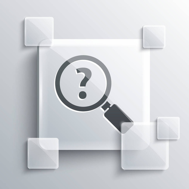 Grey Unknown search icon isolated on grey background. Magnifying glass and question mark. Square glass panels. Vector Illustration - Vector, Image