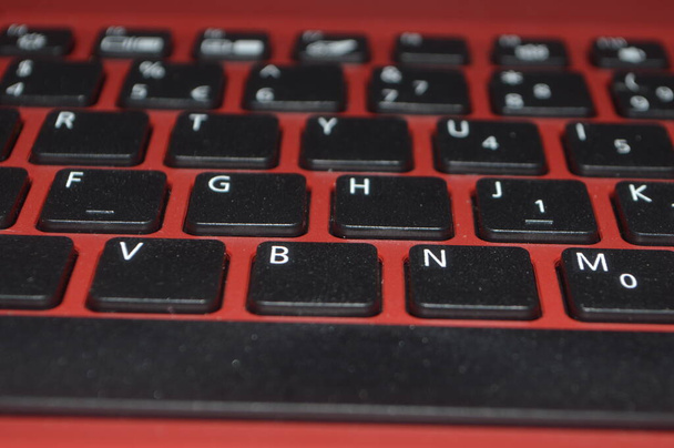 red laptop keyboard, close up shot - Photo, Image