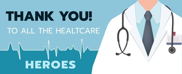 Obrigado Doutor e enfermeiras para salvar nossas vidas de COVID-2019 banner template.-vector ilustração
 - Vetor, Imagem