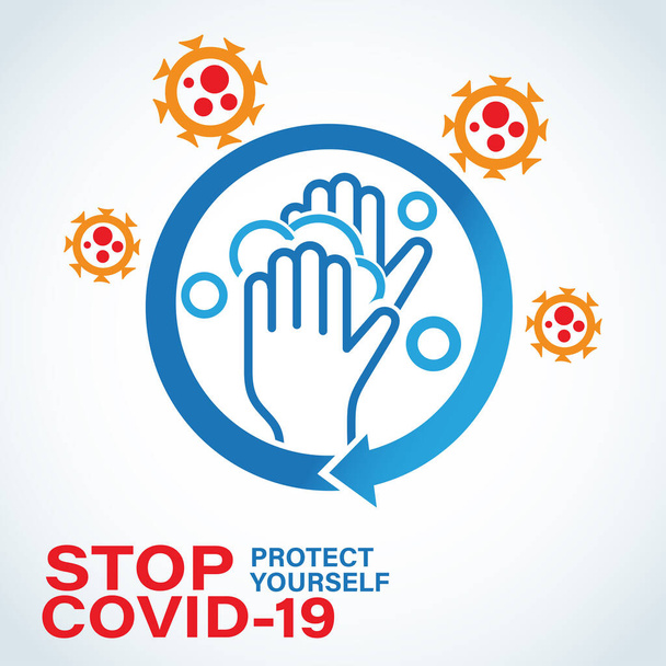 Logo COVID-19 prevención lavado de manos.- ilustración vectorial
.  - Vector, imagen