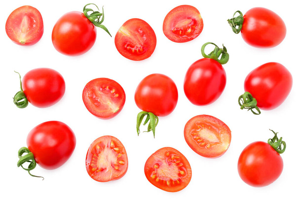 Beyaz arka planda izole edilmiş taze domates. en üstteki görünüm - Fotoğraf, Görsel