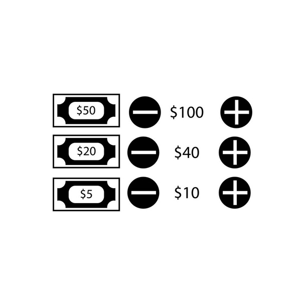 Wybór dolara w jakim nominale i ile za wyciągnięcie znaku z bankomatu. - Wektor, obraz
