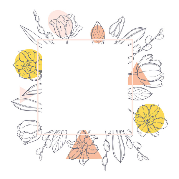 Hand drawn spring flowers. Vector sketch  illustration. - Vector, Image