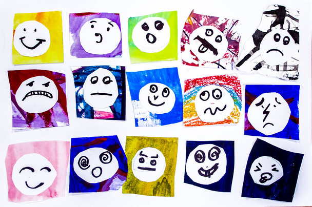 Érzelmek és színek. Grafikus festői kollázs. Az érzelmi intelligencia illusztrációja. - Fotó, kép