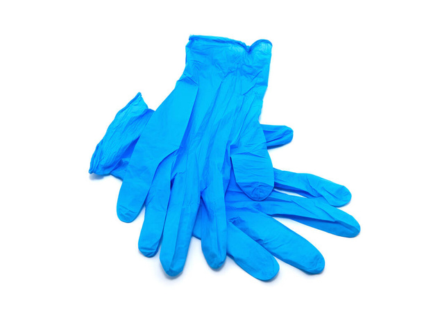 Blue medical gloves on white background - Valokuva, kuva