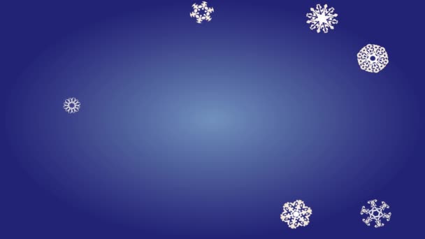 Sebesség Ramping és Slide animáció a karácsonyi téli animáció sok hópelyhek különböző alakú és méretű jelennek meg, mintha havazott a képernyőn körül egy nagy hópihe, hogy esik az utolsó a közepén - Felvétel, videó