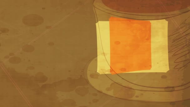 Trägheitsbewegung von einfachen Elementen, die bezaubernde Kaffee-Karikatur mit handgezeichnetem Becher bilden, der mit warmen Getränken gefüllt ist und lockigen Dampf über gefärbtem Hintergrund freisetzt - Filmmaterial, Video