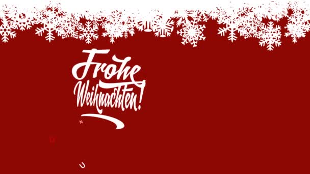 Lineaarinen Bounce ja Spin Animaatio Frohe Weihnachten Und Ein Gutes Neues Jahr Saksan Hyvää Joulua ja Tyytyväinen Uusi vuosi Kirjoitettu Punainen Pinta Valkoinen Hiutale Seppele
 - Materiaali, video